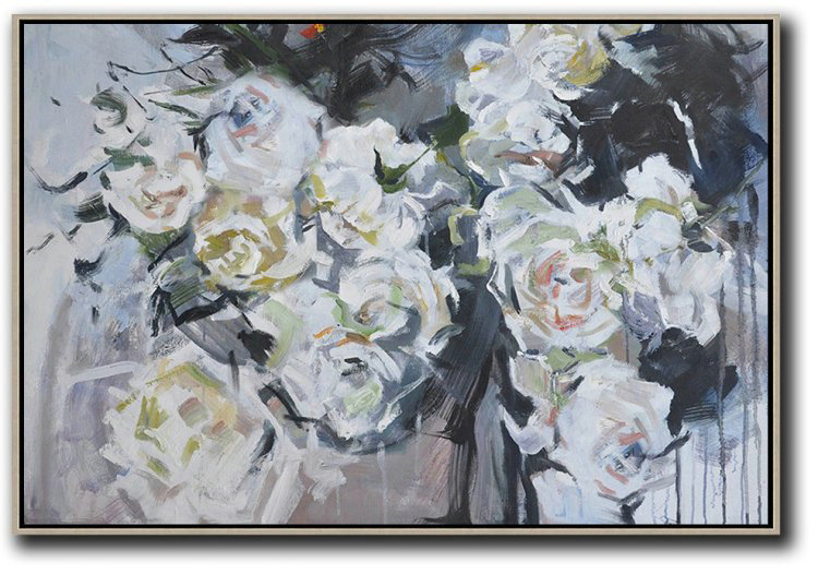 Horizontal Abstract Flower Painting Living Room Wall Art #ABH0A26 - Still Life Painting Suit Oversize